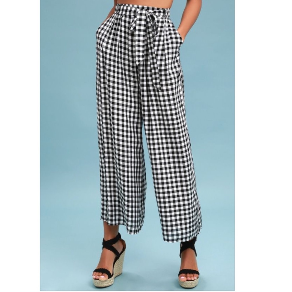 Lulus Gingham Wide Leg Culottes pants